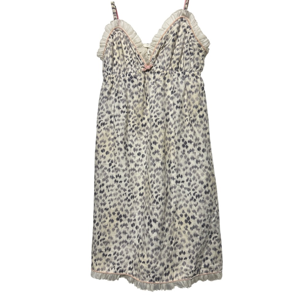 Victorias Secret Animal‎ Print Slip Intimate Ruffle Trim Pink Bow Size M
